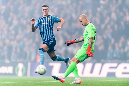 Haris Radetinac of Djurgården and goalkeeper Filip