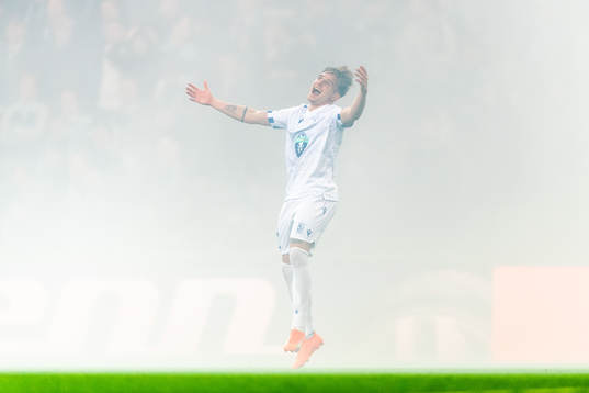 Michal Skoras of Lech Poznan celebrates his 0-3 goal