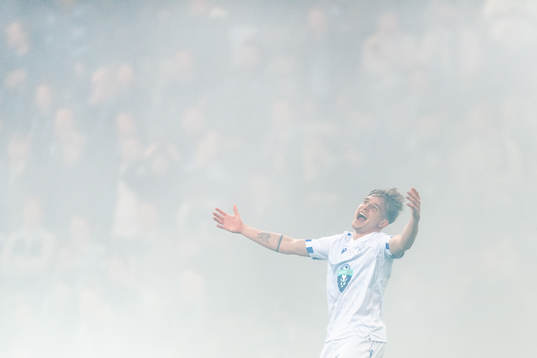Michal Skoras of Lech Poznan celebrates his 0-3 goal