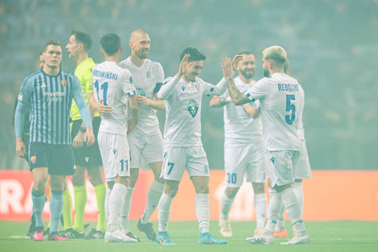 Afonso Sousa and Pedro Rebocho of Lech Poznan celebrate