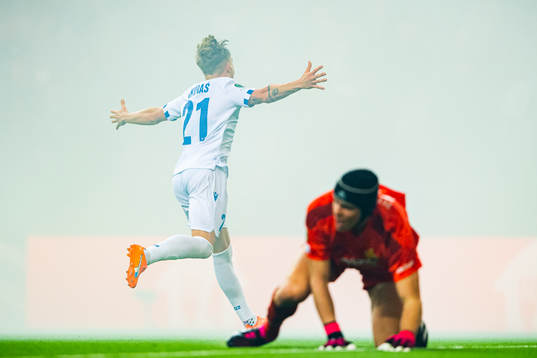 Michal Skoras of Lech Poznan celebrates