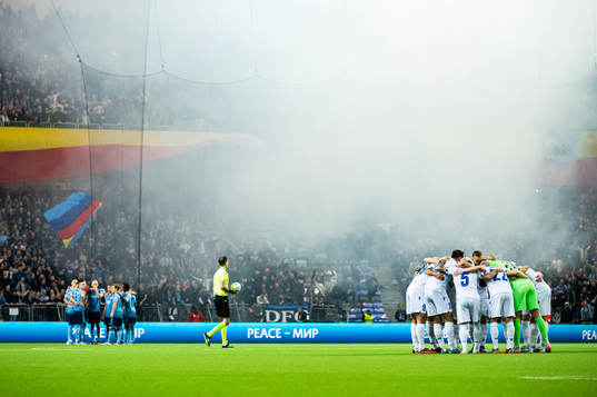 Players of Lech Poznan (R) and players of Djurgården