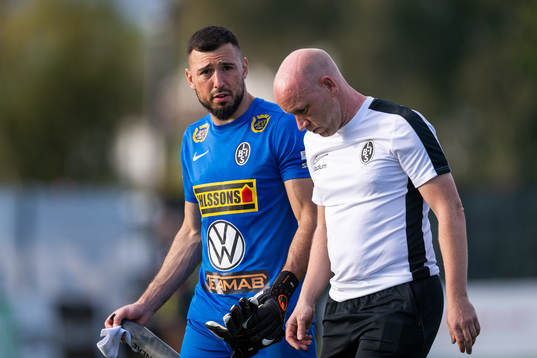 Landskronas målvakt Amr Kaddoura och tränare Billy