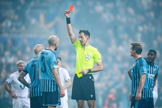 Marcus Danielson of Djurgården is given a red card by