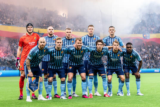 Players of Djurgården pose for a team photo