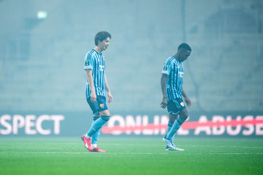 Gustav Wikheim and Joel Asoro of Djurgården look dejected