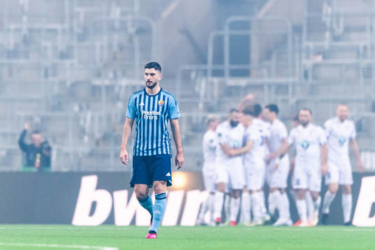 Besard Sabovic of Djurgården looks dejected