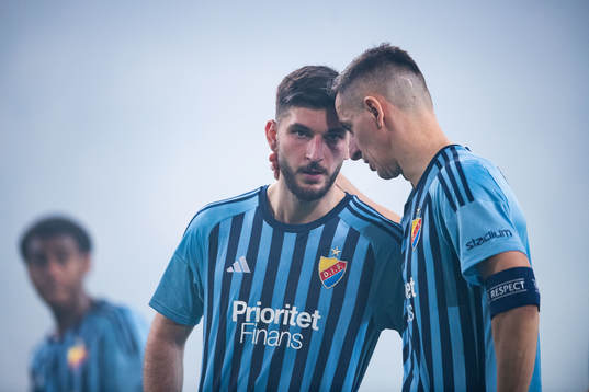 Besard Sabovic and Haris Radetinac of Djurgården look