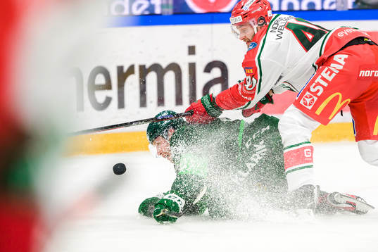 Färjestads Per Åslund och Frölundas Petteri Lindbohm