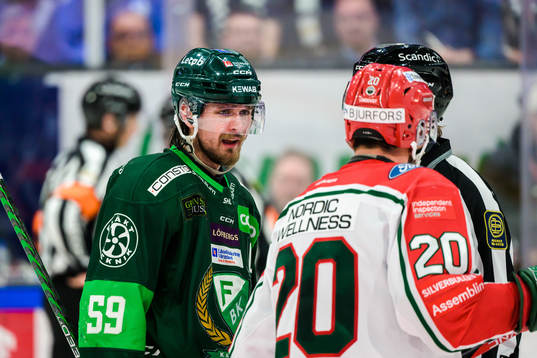 Färjestads Linus Johansson och Frölundas Joel Lundqvist i