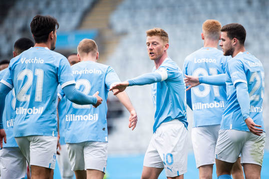 Malmö FFs Anders Christiansen jublar med lagkamrater