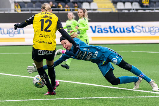 Häckens Stine Larsson  och Kristianstads målvakt Melina