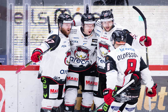 Malmö Redhawks Adam Ollas Mattsson (m) jublar med Joakim