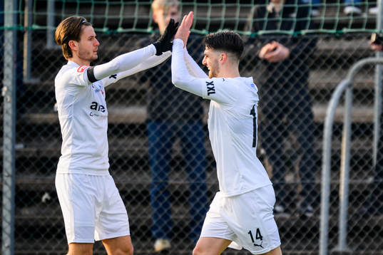 Helsingborgs Wilhelm Loeper jublar med Oliver Stojanovic