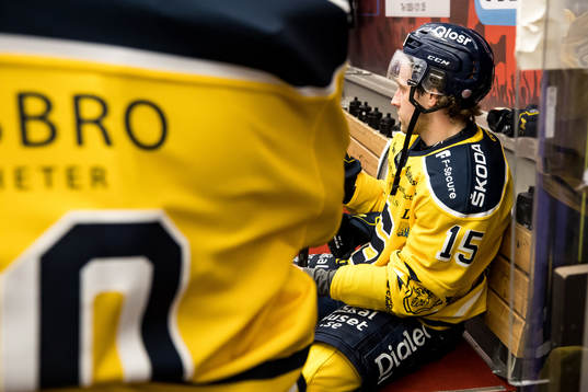 Södertäljes Albin Carlson deppar i båset