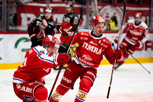 Timrås Elmeri Eronen och Jonathan Dahlén jublar