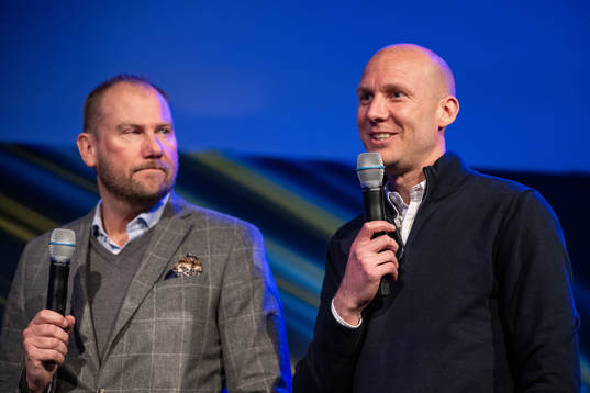 Magnus Haglund, tränare Halmstad, och Andreas Johansson,
