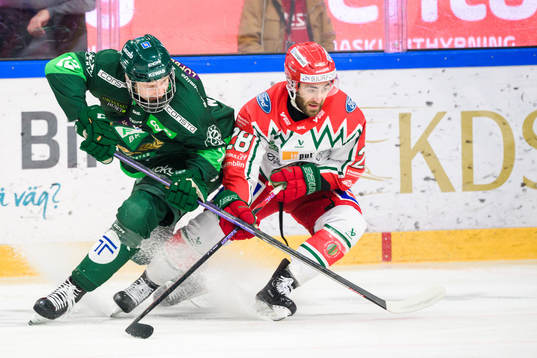 Färjestads Albert Wikman och Frölundas Anthony Greco