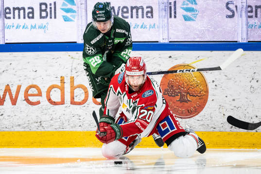 Färjestads Lucas Forsell och Frölundas Joel Lundqvist