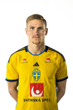 Carl Starfelt of the Swedish national football team poses