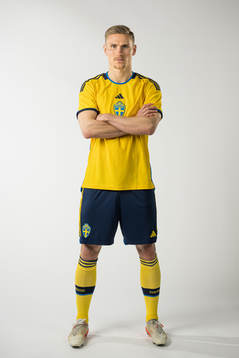 Carl Starfelt of the Swedish national football team poses