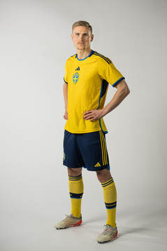 Carl Starfelt of the Swedish national football team poses