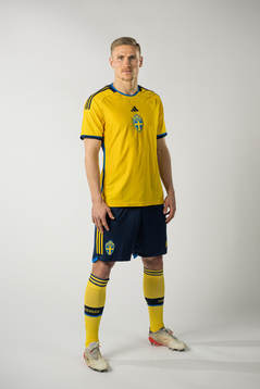 Carl Starfelt of the Swedish national football team poses