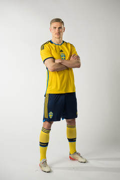 Carl Starfelt of the Swedish national football team poses