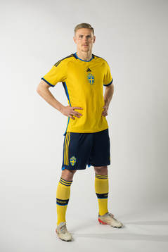 Carl Starfelt of the Swedish national football team poses