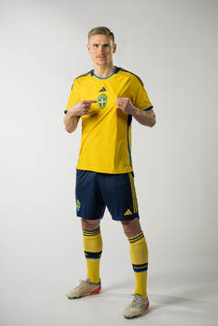 Carl Starfelt of the Swedish national football team poses