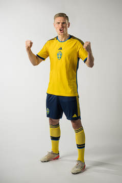 Carl Starfelt of the Swedish national football team poses