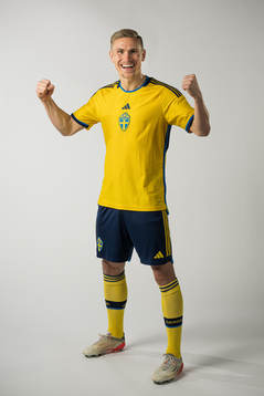Carl Starfelt of the Swedish national football team poses