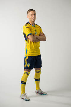 Jesper Karlsson of the Swedish national football team poses
