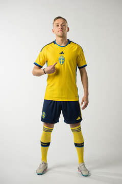 Jesper Karlsson of the Swedish national football team poses