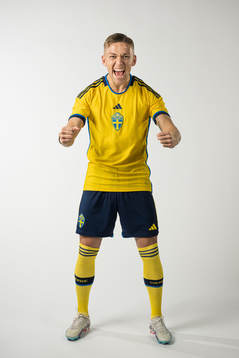 Jesper Karlsson of the Swedish national football team poses