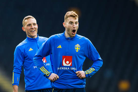 Dejan Kulusevski and Ludwig Augustinsson of the Swedish
