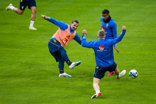 Zlatan Ibrahimovic and Robin Quaison of the Swedish