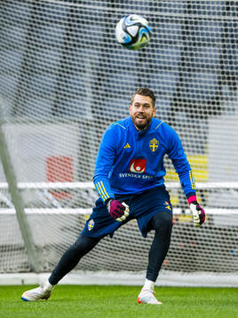 Goalkeeper Kristoffer Nordfeldet of the Swedish national