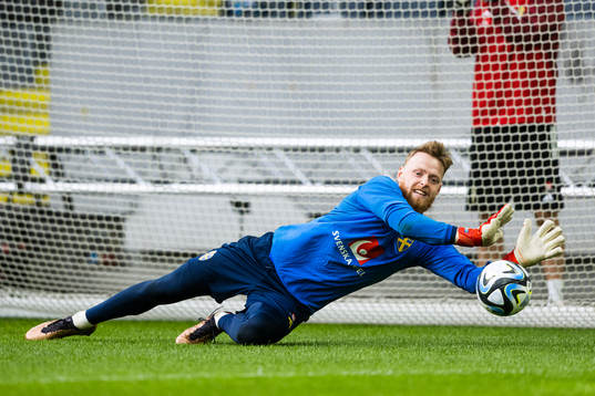 Goalkeeper Viktor Johansson of the Swedish national