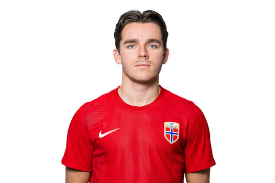 Hugo Vetlesen of the Norwegian national football team poses