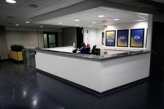 Accreditation desk at Friands Arena