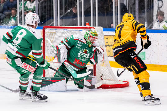 Skellefteås Pär Lindholm oroar mot Rögles målvakt