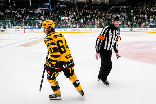 Skellefteås Jonathan Pudas och domare Daniel Eriksson
