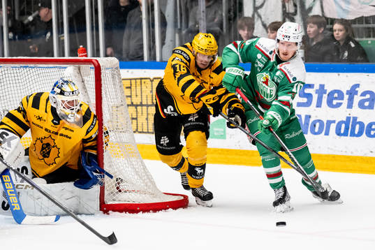 Rögles Simon Hjalmarsson mot Skellefteås målvakt Frans