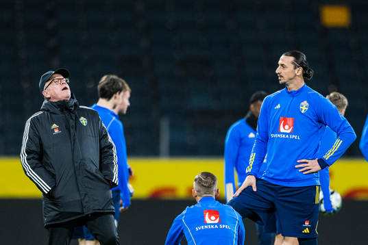 Zlatan Ibrahimovic and Head coach Janne Andersson of the