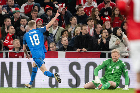 Oliver Antman of Finland celebrates the 1-1 goal behind