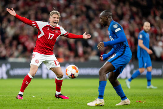 Jens Stryger of Denmark reacts
