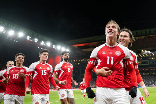Rasmus Højlund of Denmark celebrates the 2-1 goal
