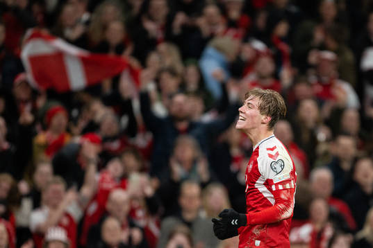 Rasmus Højlund of Denmark celebrates the 3-1 goal
