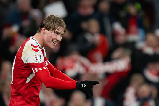 Rasmus Højlund of Denmark celebrates the 3-1 goal